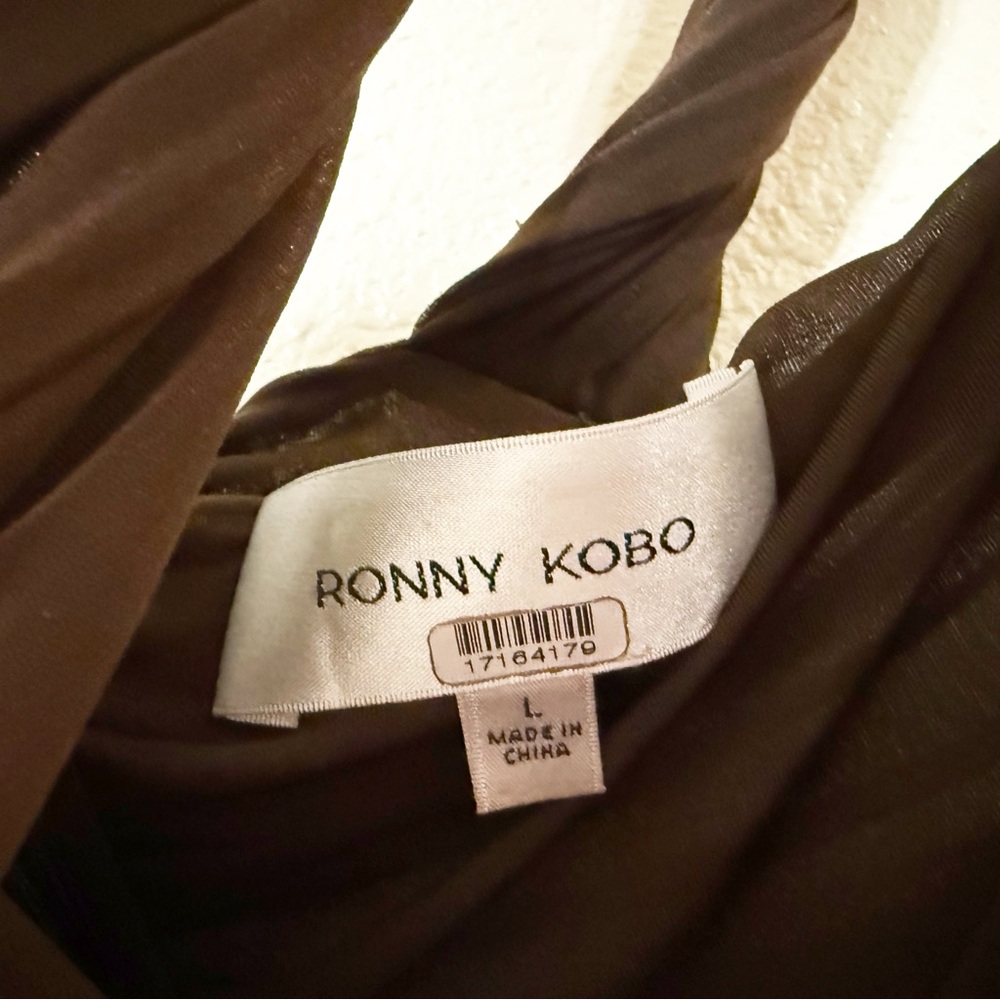 Ronny Kobo Izel Dress in Desert Chocolate Brown Draped Mesh Twist Mini Revolve - Picture 12 of 13